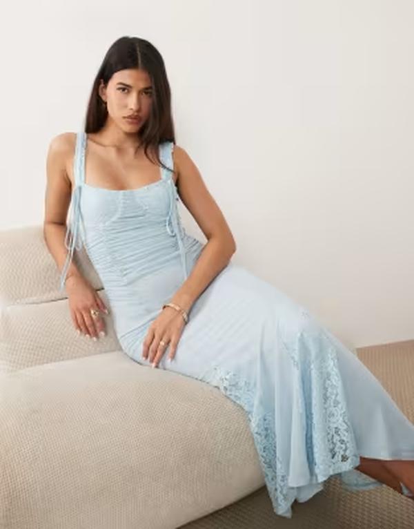 エイソス レディース トップス 衣装 スピード競技 ASOS DESIGN lace mix balconette pencil dress with godetails インチ baby BLUE 青み