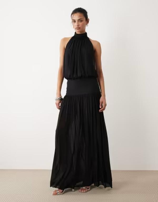 マンゴ レディース トップス 衣装 マキシ ホルター Mango halterneck drop waist maxi dress Black 黒いこと