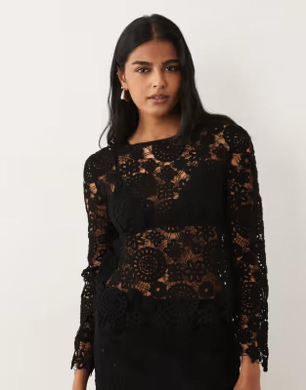マンゴ レディース トップス プルオーバー 御花柄 綿織物 御花 Mango Isabel cotton rich floral crochetop - part of a set Black 黒いこと