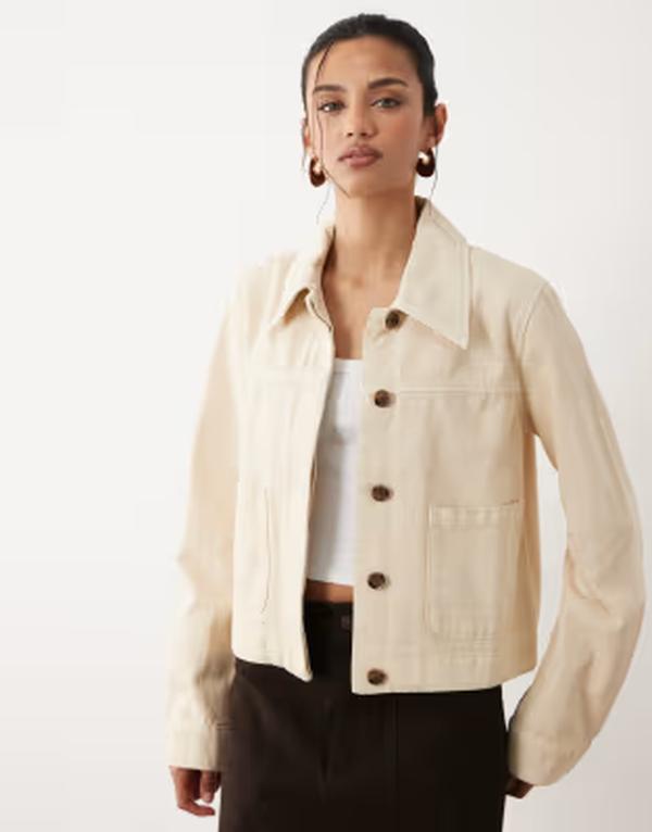 マンゴ レディース アウター ジャケット・ブルゾン コットン デニム Mango 100% cotton denim jacket in butter yellow イエロー｜ReVida 店