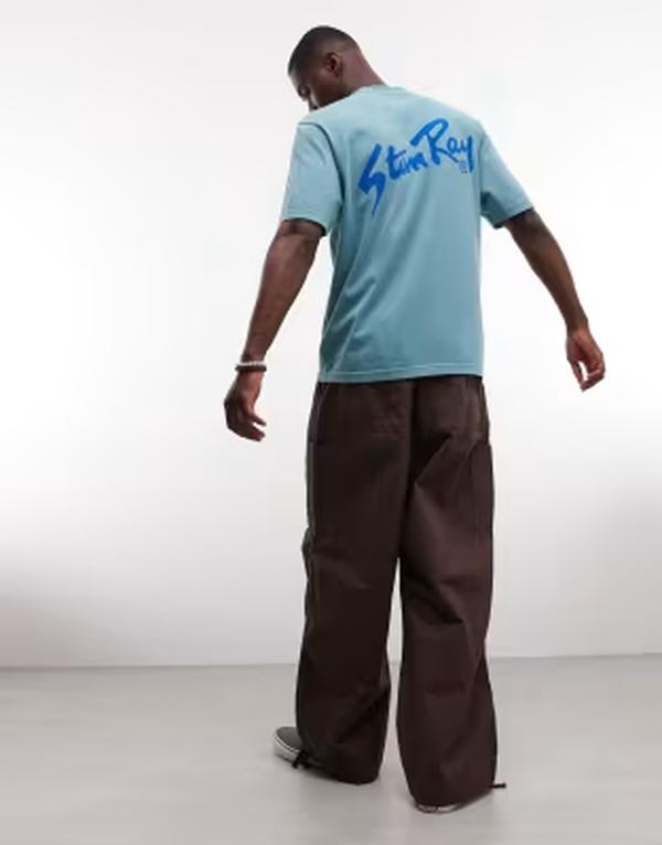 スタンレイ メンズ トップス Tシャツ プリント ロゴ Stan Ray logo short sleeve t-shirt with back print MID BLUE ブルー|ReVida 店