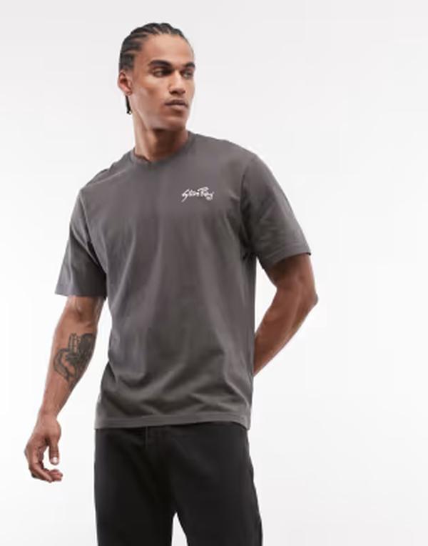 スタンレイ メンズ トップス Tシャツ ロゴ Stan Ray script logo short sleeve T-shirt in washed BLACK ブラック