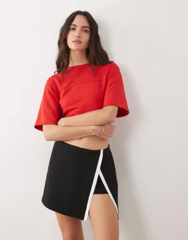 エイソス レディース ボトムスカート ミニ コントラスト ASOS DESIGN interlock mini skort with contrastipping Black ブラック｜ReVida 店