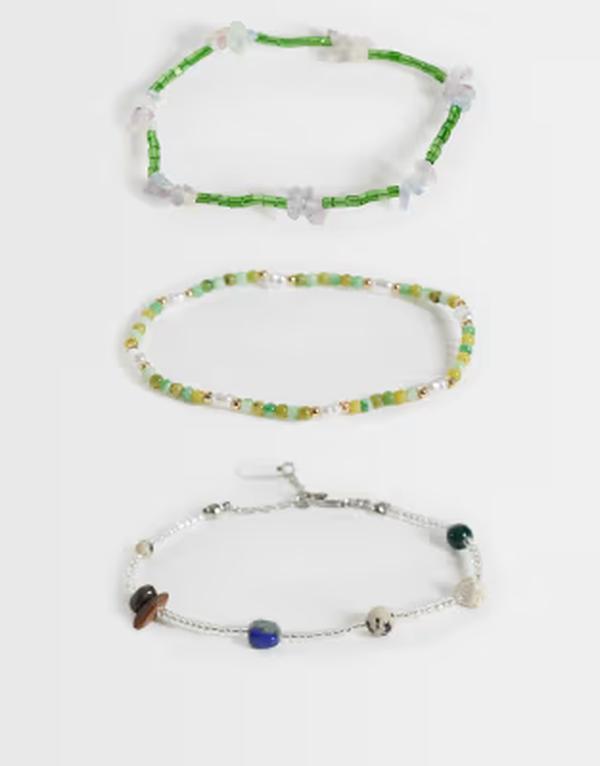 エイソス メンズ 佩び物 ブレスレット・バングル・アンクレット ASOS DESIGN 3 pack beaded and semi-precious chipping stone bracelet インチ multi マルチ色合い