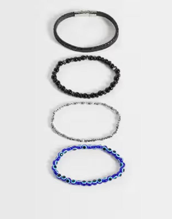 エイソス メンズ 佩び物 ブレスレット・バングル・アンクレット ASOS DESIGN 4 pack evil eye beaded and rope bracelet インチ multi マルチ色合い