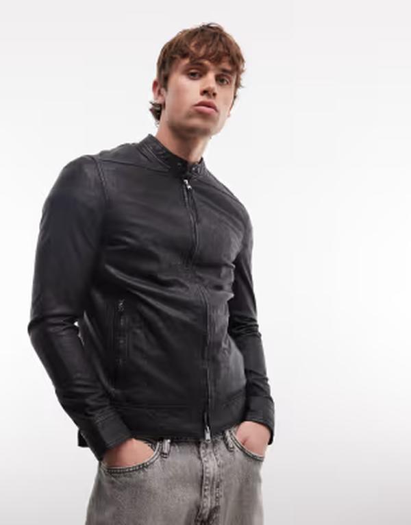 オールセインツ メンズ アウター ジャケット・ブルゾン レザー AllSaints Colt zip up leather jacket black ブラック|ReVida 店