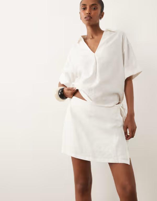 リバーアイランド レディース ボトムス 二分の一ズボン下・さる股引き リネン River Island linen look skort WHITE 白いこと