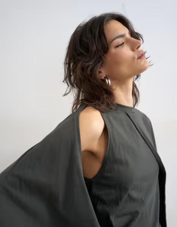 とっ始め販売店 レディース トップス プルオーバー ケープひな型 ドレープ 旗がしら ケープ Topshop cape draped tee インチ charcoal 濃灰色