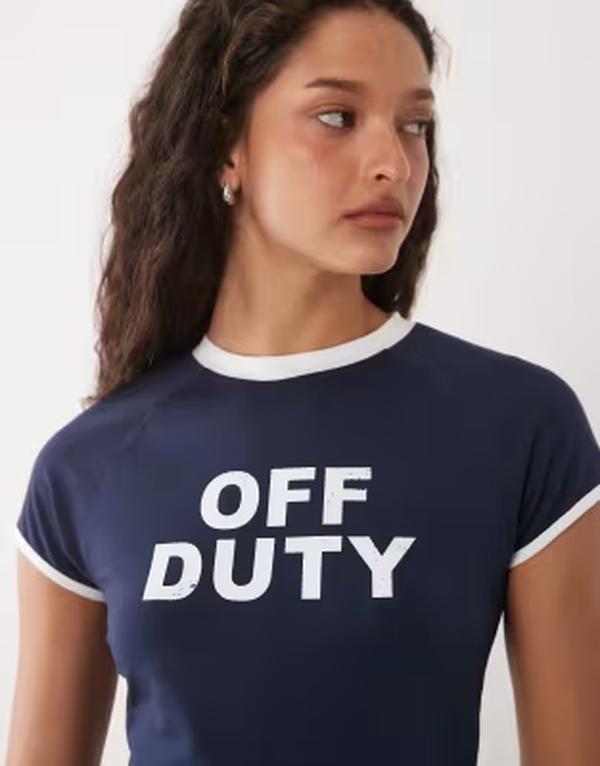 エイソス レディース トップス プルオーバー 刷り上げる ASOS DESIGN short sleeve ringer T-shirt with print 米国海軍