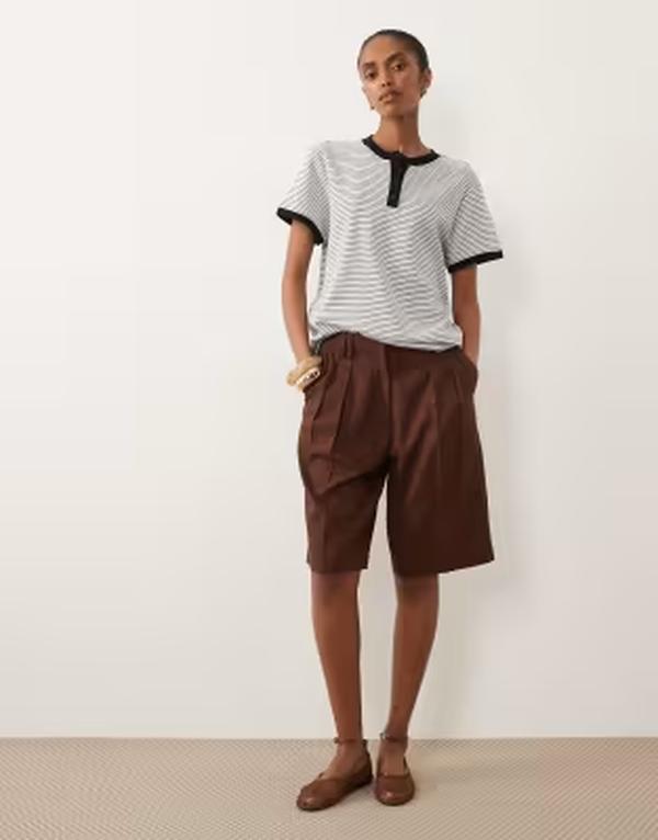 エイソス レディース トップス プルオーバー ASOS DESIGN henley T-shirt and white stripes Black/white stripe 白いこと