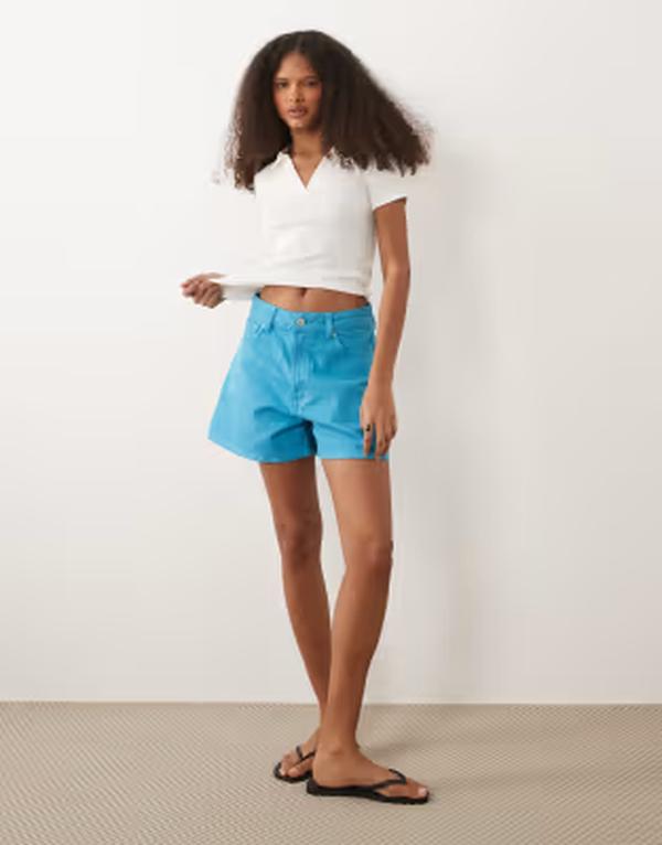 エイソス レディース ボトムス 二分の一ズボン下・さる股引き A 伝達ルート 遊撃手ズボン下 ASOS DESIGN longer a line shorts インチ bright blue 青み