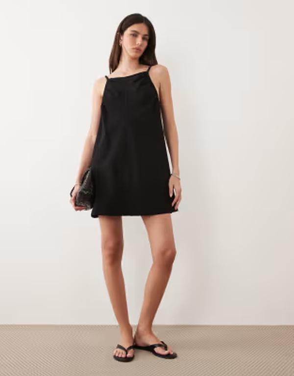 エイソス レディース トップス 衣装 ミニ プルオーバー ASOS DESIGN gatheredetail square neck mini jersey sundress Black 黒いこと