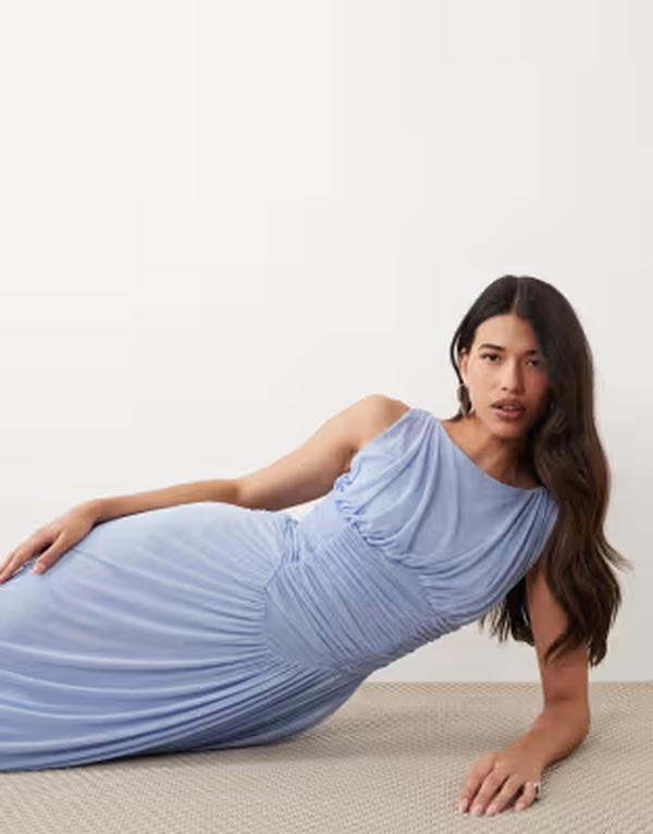 エイソス レディース トップス 衣装 非対称 ASOS DESIGN slash neck asymmetric bubble hem dress インチ baby BLUE 青み