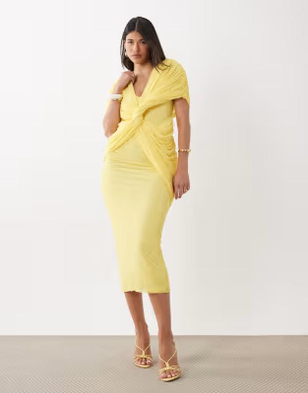 エイソス レディース トップス 衣装 ケープひな型 旗がしら ケープ マキシ ASOS DESIGN twist plunge cape maxi dress インチ lemon
