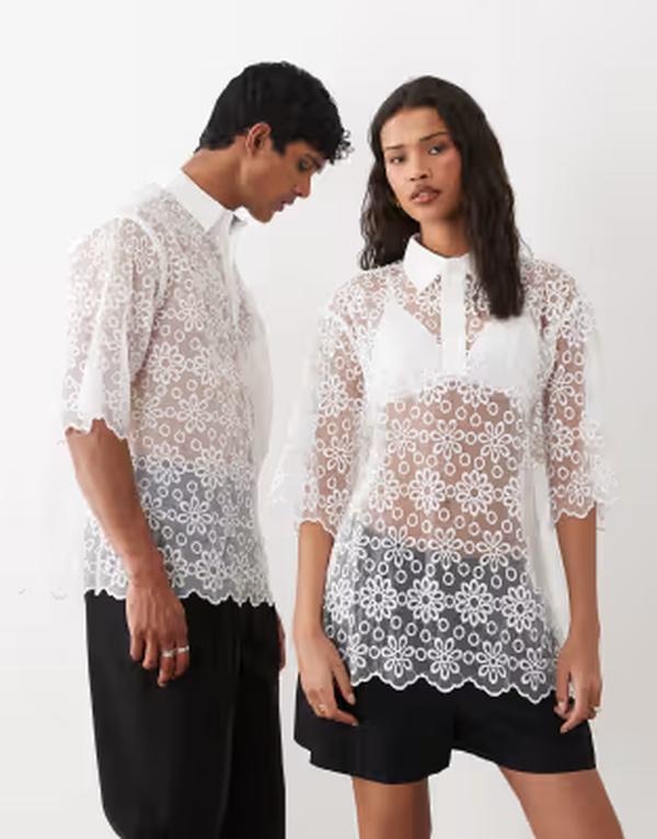 ベビージュン レディース トップス スポーツシャツ 御花柄 刺しゅう スピード競技 御花 Sister Jane Walter Unisex lace floral embroidered polo top WHITE 白いこと