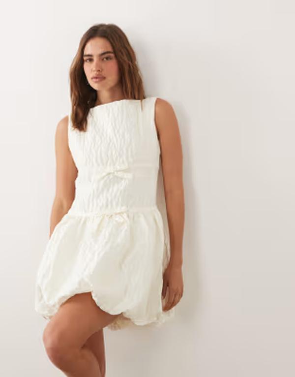 シスタージュン レディース トップス ワンピース ミニ ノースリーブ sister jane Dream Sister Vitsippa jacquard boat neck sleeveless bubble hemini dress IVORY アイボリー|ReVida 店