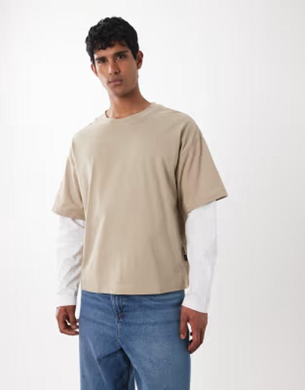 万力 アンド ジョーンズ メンズ トップス プルオーバー Jack \u0026 Jones double layer T-shirt Crockery ベージュ