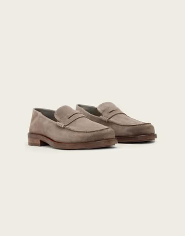 オールセインツ メンズ シューズ スリッポン・ローファー スエードクロス なめし革 AllSaints Bloom soft suede leather loafers BROWN 赤銅色