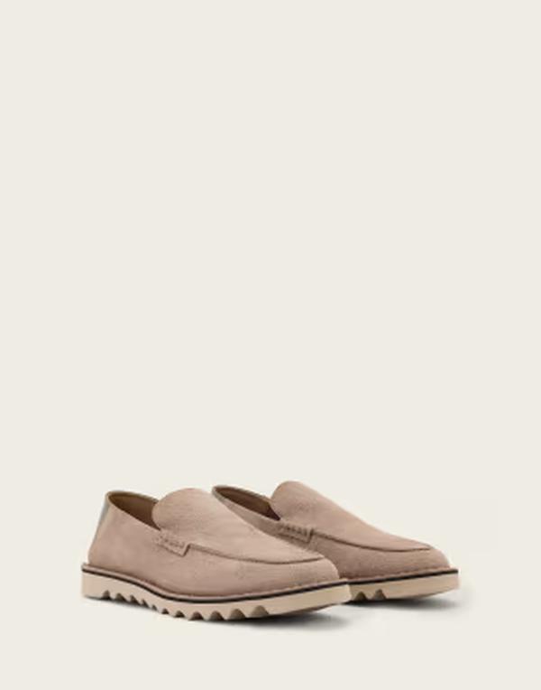 オールセインツ メンズ シューズ スリッポン・ローファー スエードクロス なめし革 AllSaintslix suede leather loafer shoes BROWN 赤銅色