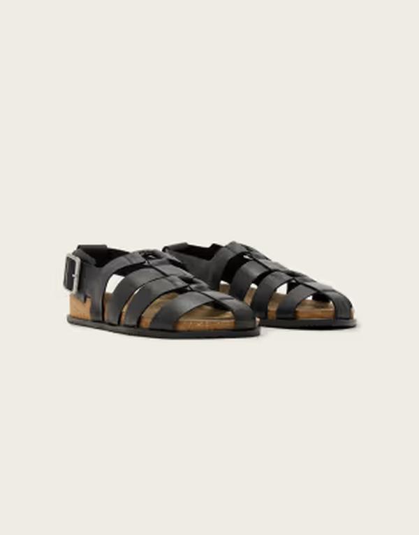 オールセインツ メンズ シューズ サンダル なめし革 AllSaints Randaleather woven ring detail mules Black 黒いこと