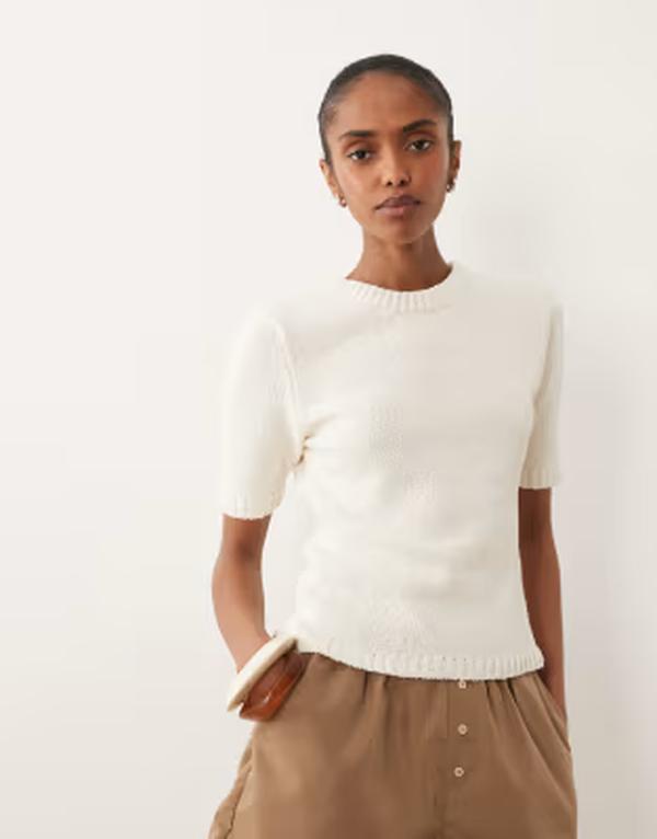 エイソス レディース トップス プルオーバー 編み物 ASOS DESIGN knit boucle shrunken top インチ ecru エクリュ