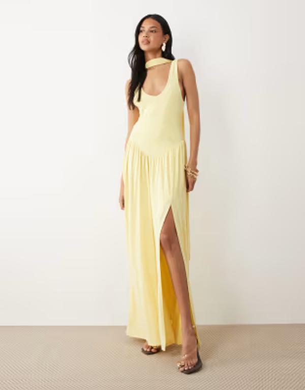エイソス レディース トップス 衣装 マキシ ASOS DESIGN slinky maxi dress with scarf detail インチ lemon