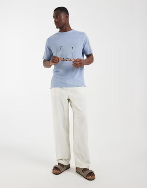 エイソス メンズ トップス プルオーバー レギュラー填まる リネン ASOS DESIGN regular fit-shirt pure linen BLUE BLIZZARD 青色