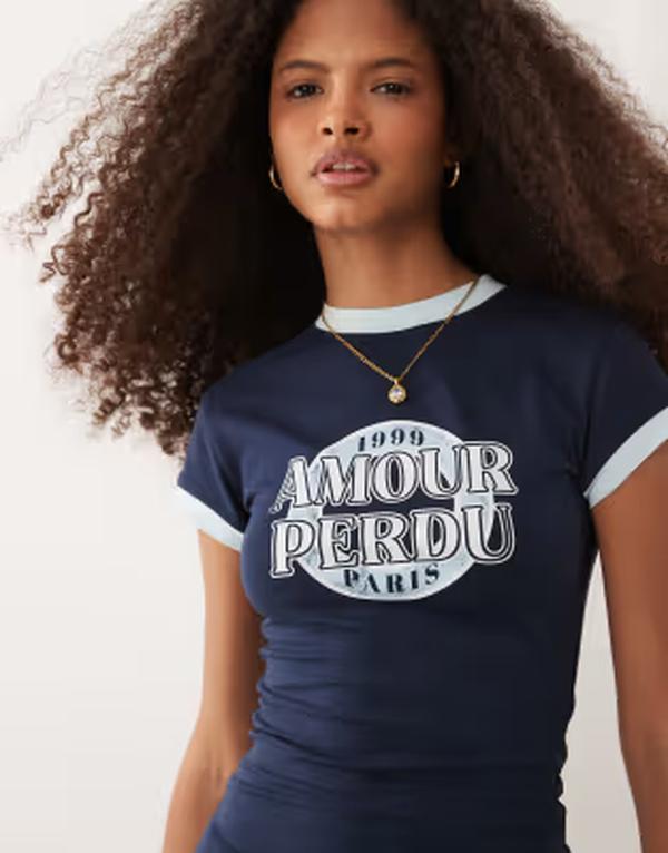 エイソス レディース トップス プルオーバー グラフィック ASOS DESIGN baby ringer tee with Amour Perdu graphic PRINT 米国海軍