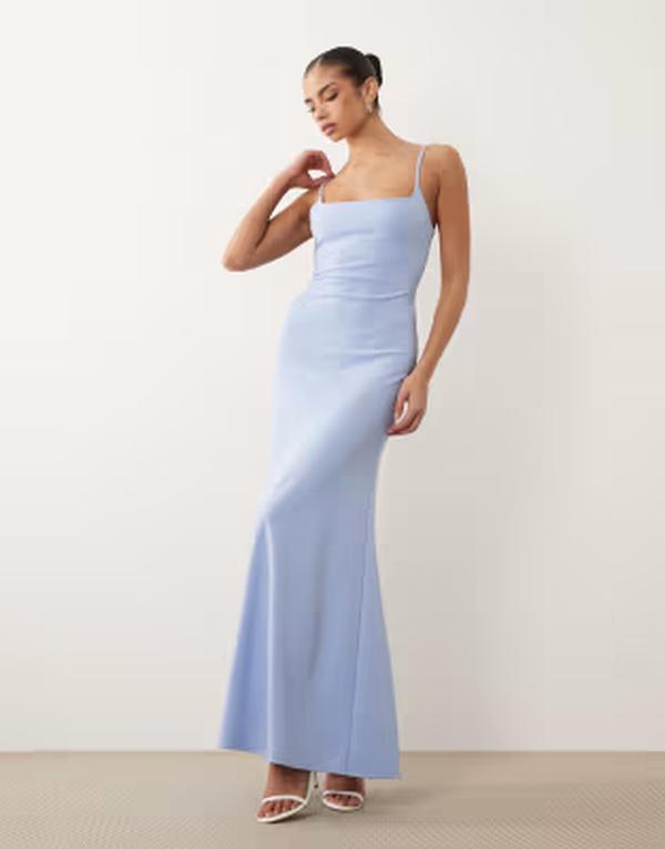 エイソス レディース トップス 衣装 スピード競技 マキシ ASOS DESIGN cami maxi dress with lace-up back インチ baby Light blue 青み
