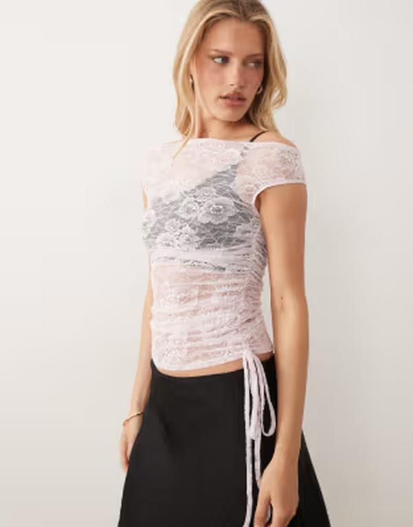 エイソス レディース トップス 貯蔵タンクいの一番 スピード競技 ASOS DESIGN lace color block off shoulder top and brown - part of a set pink さくら色 タンクトップ-トップス