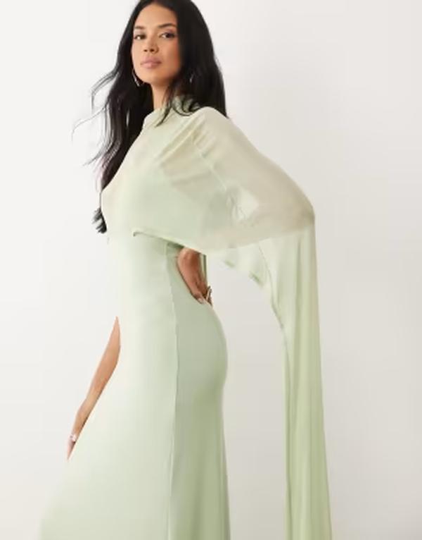 エイソス レディース トップス 衣装 ケープひな型 旗がしら ケープ マキシ ASOS DESIGN exaggerated cape maxi dress インチ sage GREEN 緑であること