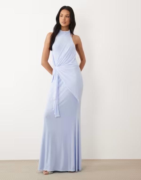 エイソス レディース トップス 衣装 ハイネック ドレープ メッシュ マキシ ASOS DESIGN meshigh neck maxi dress with draped frill detail インチ baby blue 青み