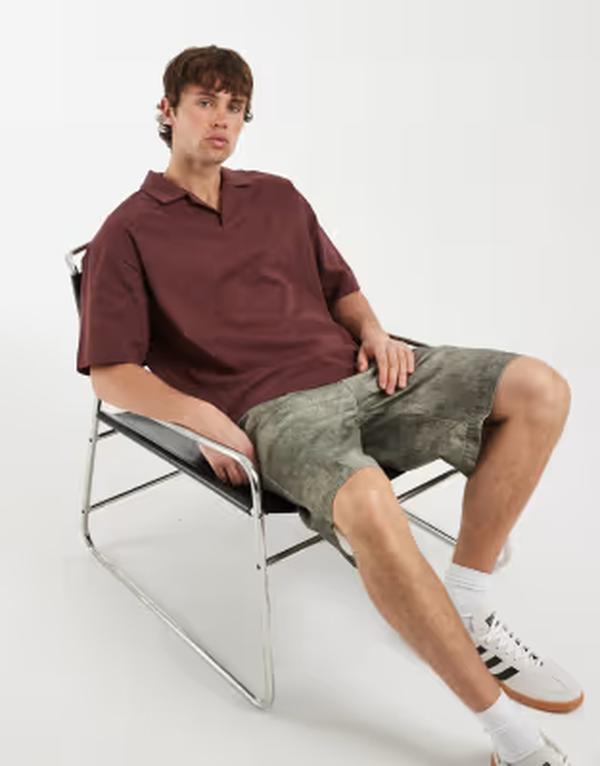 エイソス メンズ トップス スポーツシャツ ASOS DESIGN heavyweight boxy oversized revere polo Rum Raisin 赤銅色