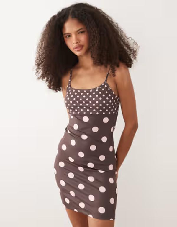 エイソス レディース トップス ワンピース ドット柄 ドット プリント ミニ ASOS DESIGN color block camini dress in polka dot print Polka dot print ドット｜ReVida 店