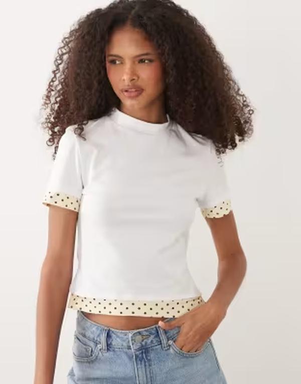 エイソス レディース トップス プルオーバー 点点柄 点点 ASOS DESIGN short sleeve double layer yellow polka dotop Choc Polka Dot 点点
