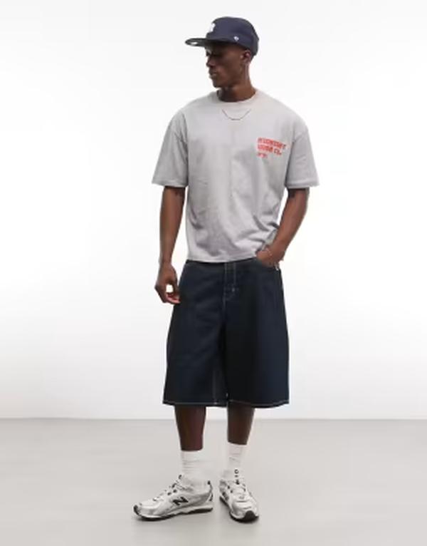 エイソス メンズ トップス Tシャツ グラフィック ASOS DESIGN boxy oversized T-shirt with text graphic heather Gray Heather グレー｜ReVida 店 8,386円