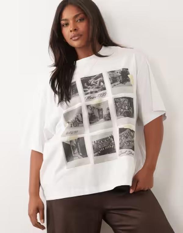 エイソス レディース トップス プルオーバー グラフィック ASOS Curve ASOS DESIGN Curve Oversized T-shirt with Mexico photographs graphic PRINT 白いこと