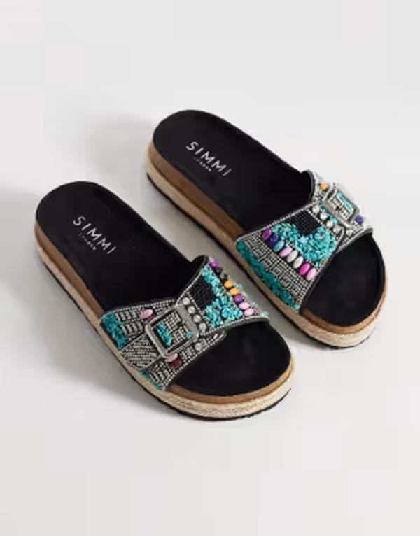 シミ レディース シューズ サンダル SIMMI Shoesimmi London Mandy single buckle sandals with beads Black 黒いこと