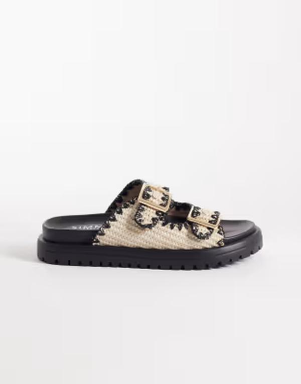 シミ レディース シューズ サンダル SIMMI Shoesimmi London Faron crochet double buckle sandals インチ cream and Black 黒いこと