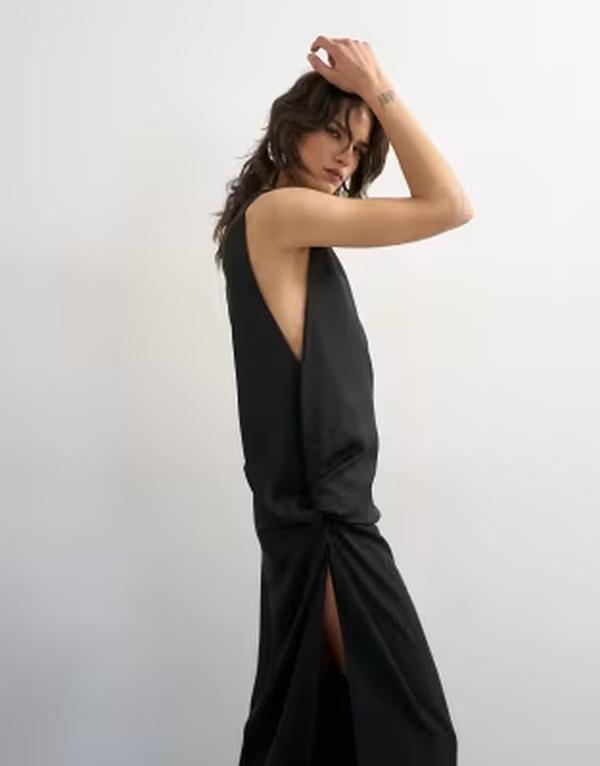 とっ始め販売店 レディース トップス 衣装 縮緬 ノースリーブ マキシ Topshop sleeveless twisted side crepe maxi dress Black 黒いこと
