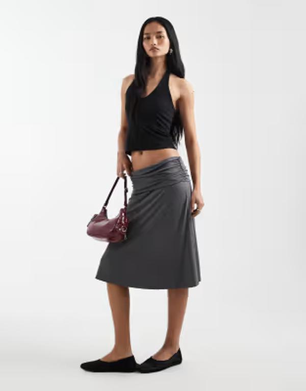 コットンオン レディース ボトムスカート Cotton Billie slinky skirt in charcoal Stripe grey グレー｜ReVida 店