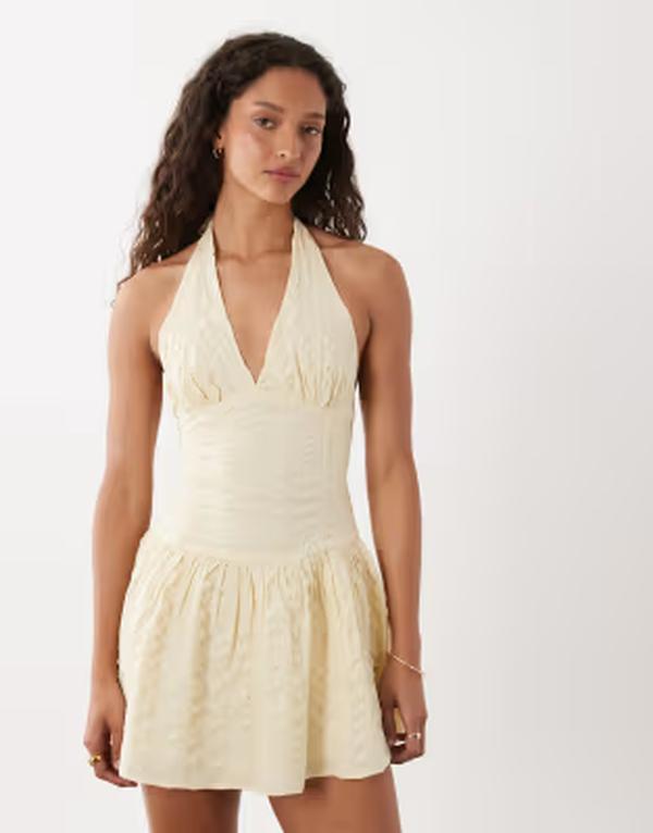 コットンオン レディース トップス ワンピース ミニ ホルター Cotton kaity halter mini dress in vanilla｜ReVida 店