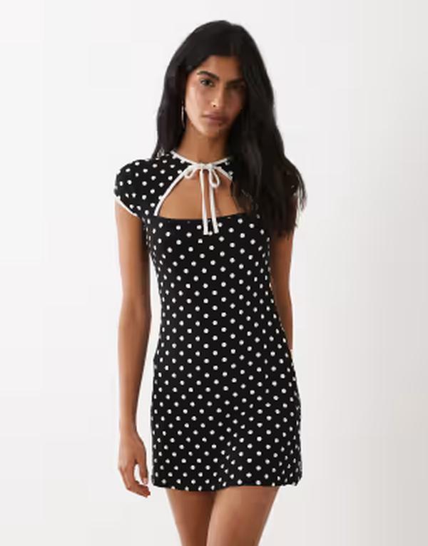 ミスセルフフリッジ レディース トップス ワンピース ドット柄 ドット プリント コントラスト Misselfridge keyhole dress with contrast binding in polka dot print Polka dot ドット|ReVida 店