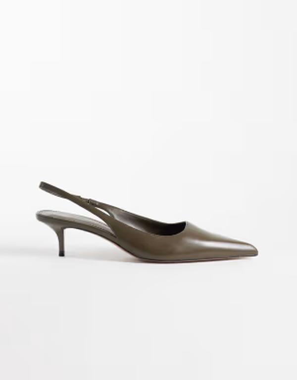 マンゴ レディース シューズ 踵 Mango heeled slingback shoes Khaki カーキ