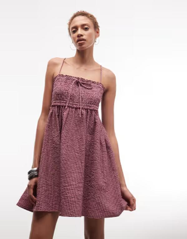 コルージョン レディース トップス ワンピース タイディテール ミニ COLLUSION smock tie detail mini dress PINK ピンク｜ReVida 店