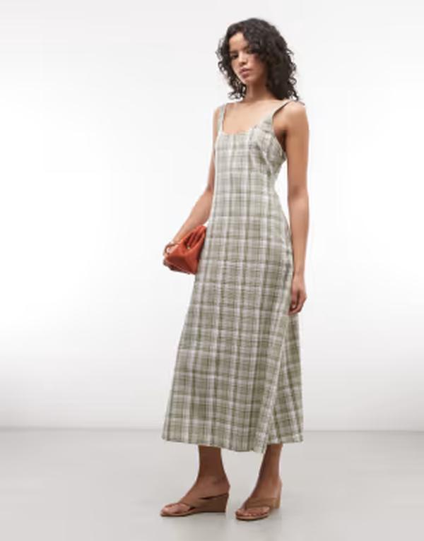 コルージョン レディース トップス ワンピース マキシ COLLUSION scoop neck maxi dress check GREEN グリーン|ReVida 店