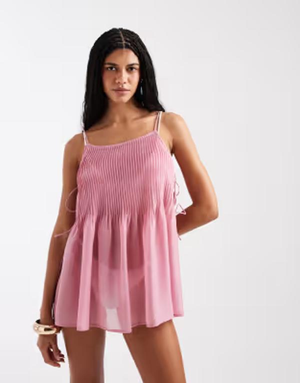 エイソス レディース トップス ワンピース プリーツ ASOS DESIGN Rita pleated beach cover upink ピンク｜ReVida 店