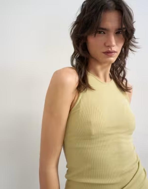 トップショップ レディース トップス ベスト リブ Topshopremium lyocell blend ribbed racer tank top in soft khaki カーキ｜ReVida 店 7,650円