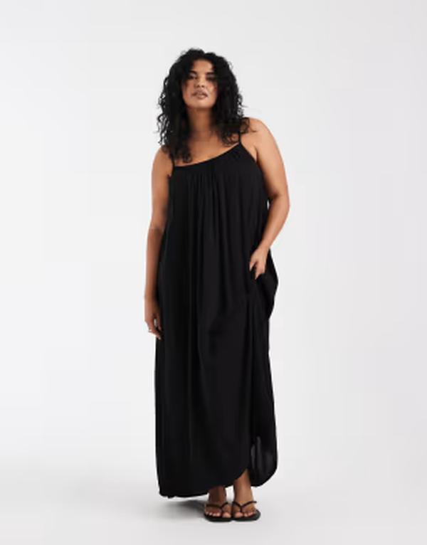 オンリーカーブ レディース トップス ワンピース マキシ ONLY Curve cami maxi dress Black ブラック｜ReVida 店