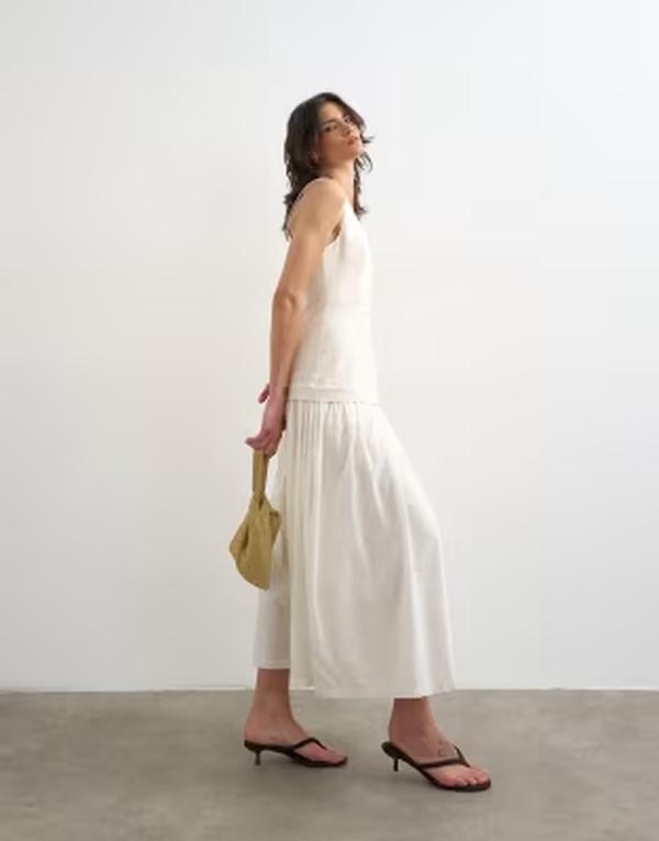 トップショップ レディース トップス ワンピースカート Topshop heavy twill dropped waist midaxi dress with full skirt inatural Off white オフホワイト|ReVida 店